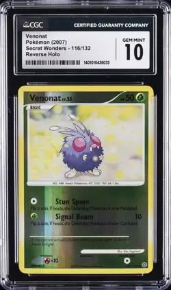 2007 POKEMON SECRET WONDERS, REVERSE HOLO #116/132 VENONAT CGC 10 GEM MINT - Image 1