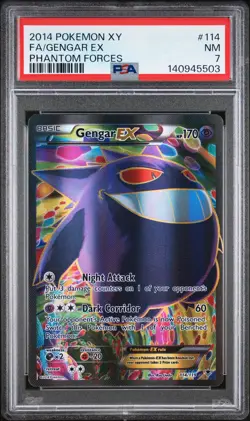 2014 POKEMON XY PHANTOM FORCES #114 FULL ART/GENGAR EX PSA 7 - Image 1
