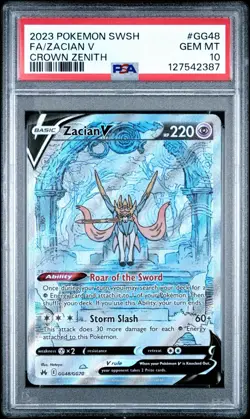 2023 POKEMON SWORD & SHIELD CROWN ZENITH #GG48 FULL ART/ZACIAN V PSA 10 - Image 1