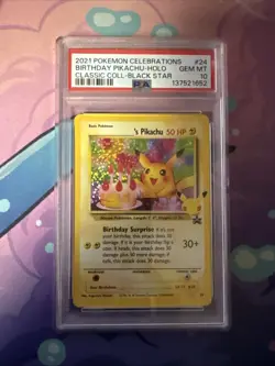 PSA 10 GEM MINT 2021 POKEMON CELEBRATIONS BIRTHDAY PIKACHU HOLO CARD #24 - Image 1