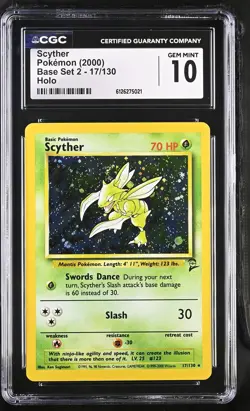 CGC 10 GEM MINT Scyther 2000 Base Set 2 17/130 Holo Pokemon Card - Image 1