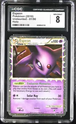 CGC 8 Espeon 2010 Undaunted 81/90 Holo Pokemon Card - Image 1
