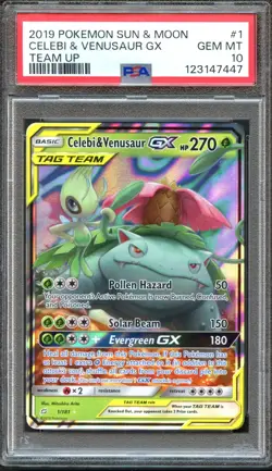Celebi & Venusaur GX 1/181 Team Up PSA 10 Gem Mint Pokemon Card - Image 1