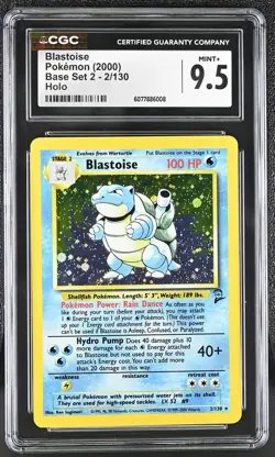 CGC 9.5 MINT+ Blastoise 2000 Base Set 2 2/130 Holo Pokemon Card - Image 1