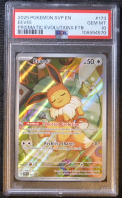 2025 POKEMON PRISMATIC EVOLUTIONS ELITE TRAINER EEVEE 173 BLK STAR PROMO PSA 10 - Image 1