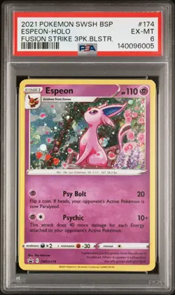 2021 POKEMON #SWSH174 ESPEON HOLO FUSION STRIKE BLISTER PROMO EX-MT PSA 6 - Image 1
