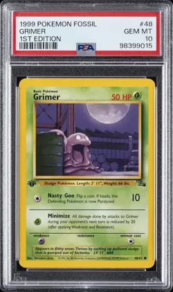 1999 POKEMON FOSSIL 1ST ED #48 GRIMER PSA 10 - Image 1