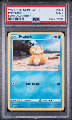 PSA 9 2021 POKEMON SWORD & SHIELD EVOLVING SKIES 024 PSYDUCK English - Image 1