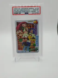 1998 POKEMON JPN BANDAI CARDDASS VENDING SER 4 ASH VS TEAM ROCKET-PRISM PSA 10 - Image 1