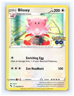 💥 Pokemon Card Blissey Pokemon Go Cosmo Holo 052/078 2022 - Image 1