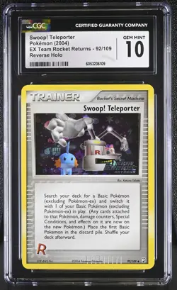 CGC 10 Swoop! Teleporter Team Rocket Returns 92/109 Reverse Holo STAMPED Pokemon - Image 1