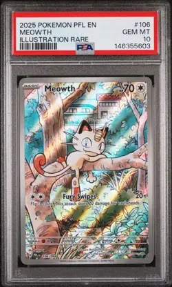 2025 Pokemon Meowth 106/094 Illustration Rare PFL PSA 10 GEM MINT - Image 1