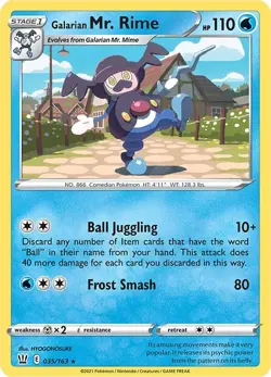 Galarian Mr. Rime SWSH05 035/163 Pokemon SWSH05: Battle Styles Rare Normal EN NM - Image 1