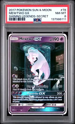 2017 POKEMON SUN & MOON SHINING LEGENDS SECRET #78 MEWTWO GX PSA 8 - Image 1