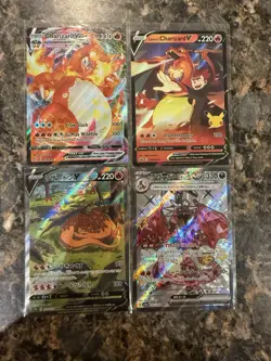 Pokemon Charizard VMAX, V, EX & Lance's Charizard Holo Card Lot (4 Cards) - Image 1