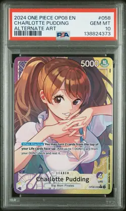 2024 One Piece TCG Charlotte Pudding PSA 10 OP08-058 Leader Alternate Art - Image 2