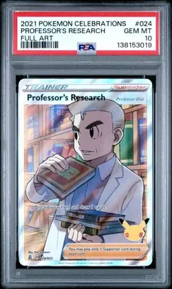 2021 Pokemon Celebrations 024 Full Art Professor’s Research PSA 10 Card GEM MINT - Image 1