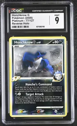 CGC 9 MINT Honchkrow G 2009 Platinum 77/127 Reverse Holo Pokemon Card - Image 1