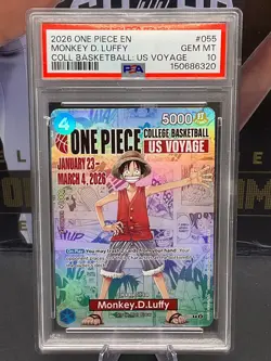 One Piece P-055 Monkey D Luffy College Basketball US Voyage 2026 PSA 10 GEM MT - Image 1