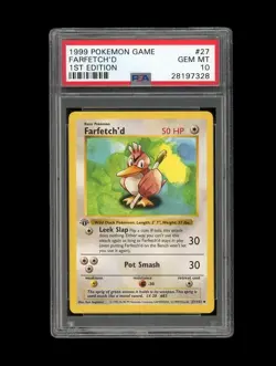 Pokemon PSA 10 GEM MINT Farfetch'd 1st Edition Base Set Shadowless 1999 Card #27 - Image 1