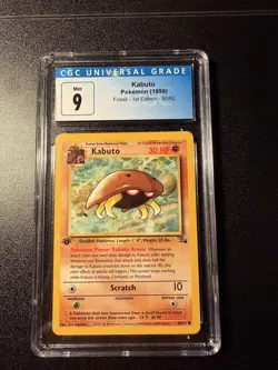 CGC Mint 9 Kabuto 1999 Pokemon Fossil 1st Edition Card #50/62 - Image 1