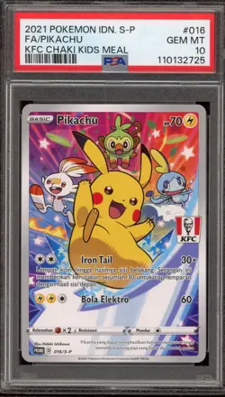 Pokemon Pikachu KFC Chaki Kids Meal INDONESIAN Full Art Promo 016/S-P PSA 10 - Image 1