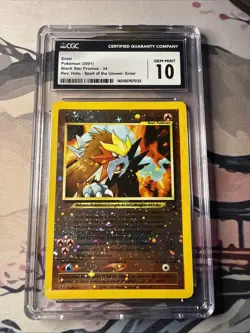 CGC 10 GEM MINT Entei 2001 Black Star Movie Promo 34 Reverse Holo Pokemon Card - Image 1