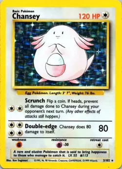 Pokemon TCG Chansey Base Set 3/102 Holo Rare 1999 120 LP (SKU 1-4) - Image 1