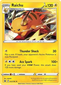 Raichu SWSH11 053/196 Pokemon SWSH11: Lost Origin Rare Normal EN NM - Image 1