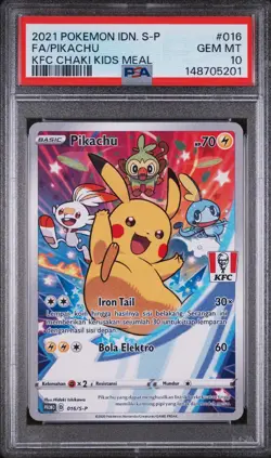 2021 POKEMON INDONESIAN S PROMO KFC CHAKI KIDS MEAL FULL ART/PIKACHU PSA 10 - Image 1