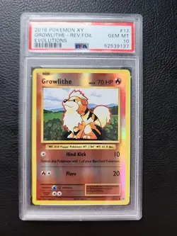 2016 Pokemon XY Evolutions Reverse Foil Holo Growlithe #17 Rare PSA 10 - Image 1