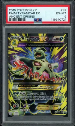 2015 POKEMON XY #92 FULL ART MEGA TYRANITAR EX PSA 6 ANCIENT ORIGINS - Image 1