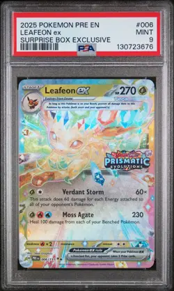 Leafeon Ex Surprise Box Exclusive Pokemon Prismatic Evolutions 006/131 PSA 9 - Image 1