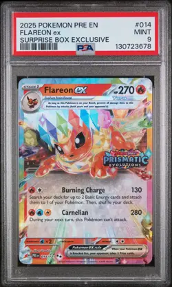 Flareon Ex Surprise Box Exclusive Pokemon Prismatic Evolutions 014/131 PSA 9 - Image 1