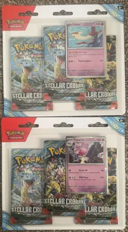 2 x Pokemon Scarlet & Violet Stellar Crown - 3 Pack Blisters - 6 Packs - New - Image 1