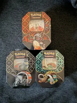 Pokemon TCG Scarlet & Violet Paldean Fates Tins X 3 Complete Art Tin Set SEALED - Image 1