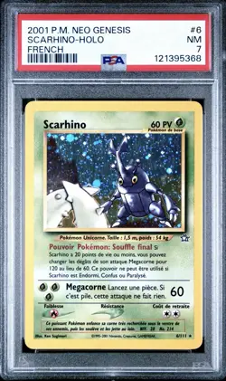 2001 Pokemon FRENCH Unlimited Neo Genesis Scarhino-Heracross Holo 6/111 PSA 7 NM - Image 1