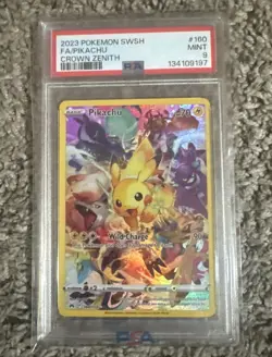 Pokemon Pikachu Full Art Secret Rare Holo Crown Zenith PSA 9 #160/159 2023 - Image 1