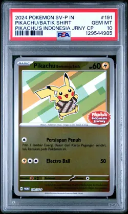 2024 POKEMON INDONESIAN SV-P PROMO #191 PIKACHU IN BATIK SHIRT PSA 10 - Image 1
