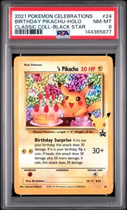 2021 Pokemon Celebrations Classic Collection BIRTHDAY PIKACHU #24 NM-MT PSA 8 - Image 1