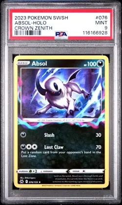 2023 POKEMON SWORD & SHIELD CROWN ZENITH #076 ABSOL-HOLO PSA 9 - Image 1