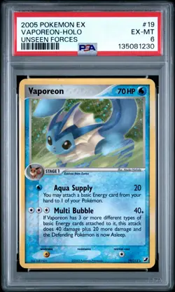 2005 POKEMON EX UNSEEN FORCES #19 VAPOREON-HOLO PSA 6 - Image 1
