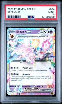 2025 Pokemon Prismatic Evolutions #034 Espeon EX PSA 9 Mint - Image 1