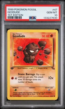 1999 POKEMON FOSSIL 1ST ED #47 GEODUDE PSA 10 - Image 1