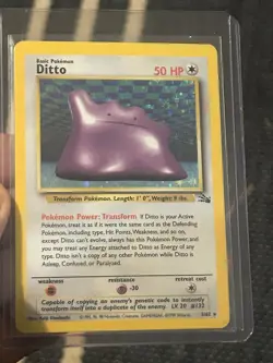 Pokemon Ditto 3/62 Fossil Holo Rare 50 HP Basic Unlimited English Card - Image 1