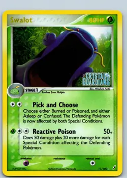 Swalot 11/100 Ex Crystal Guardians Reverse Holo Rare Stamped Pokemon Card - Image 1