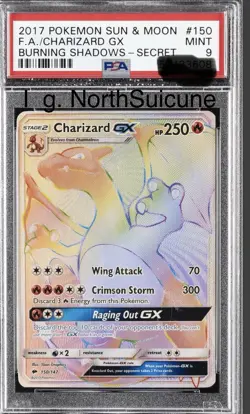 2017 POKEMON SUN & MOON BURNING SHADOWS SECRET #150 FULL ART/CHARIZARD GX PSA 9 - Image 1