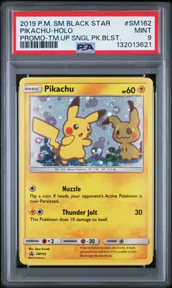 POKEMON TEAM UP SM BLACK STAR PROMO PIKACHU #SM162 HOLO PSA 9 MINT #132013621 - Image 1