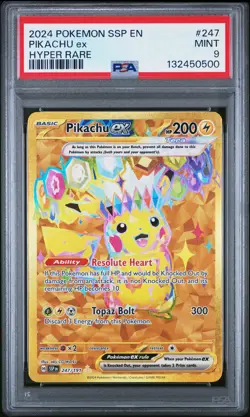 2024 POKEMON SSP EN-SURGING SPARKS HYPER RARE #247 PIKACHU EX PSA 9 - Image 1