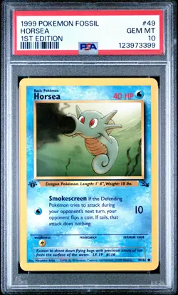 1999 POKEMON FOSSIL 1ST ED #49 HORSEA PSA 10 - Image 1